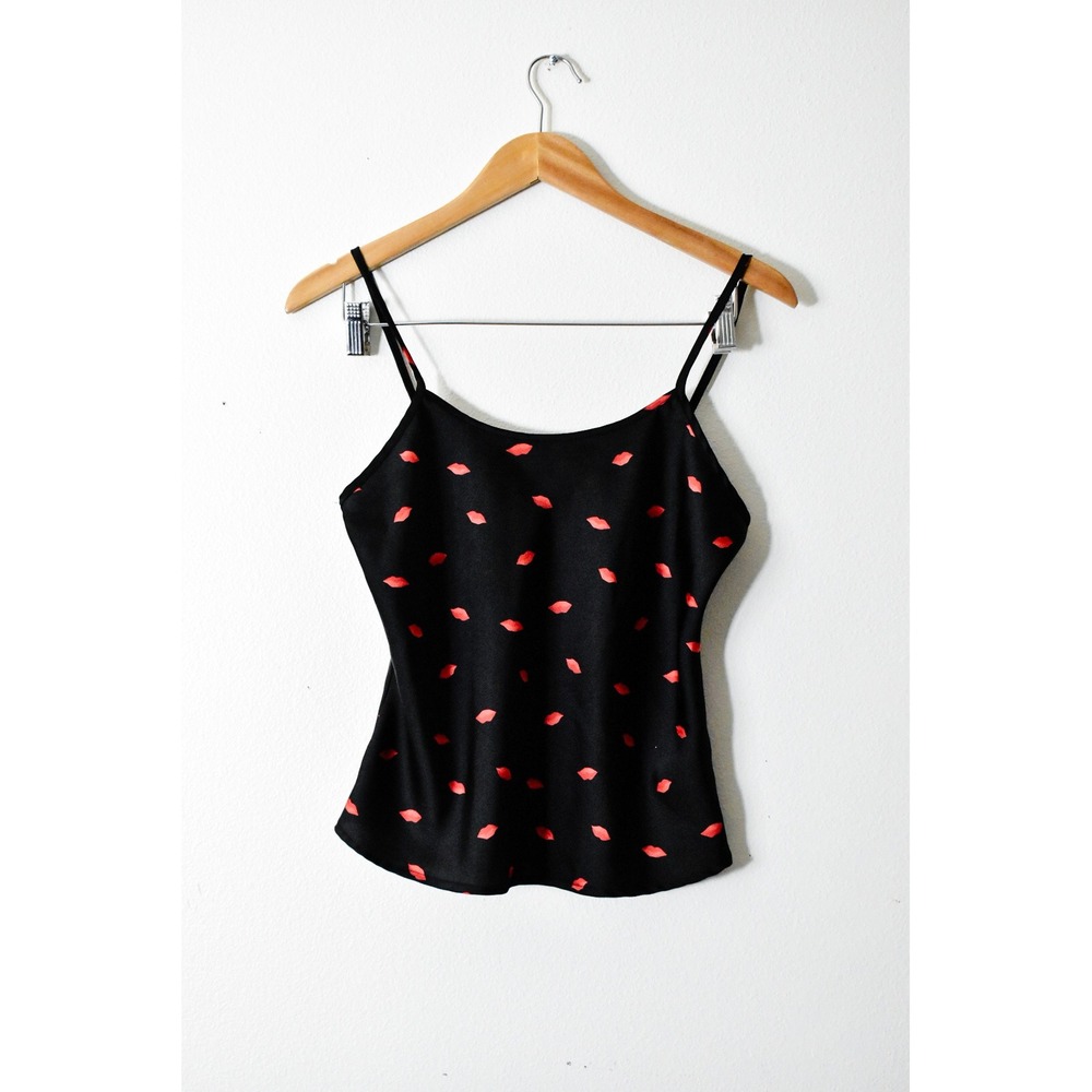 Target Camisole Top Womens M Black Red Lips Modern Adjustable Straps